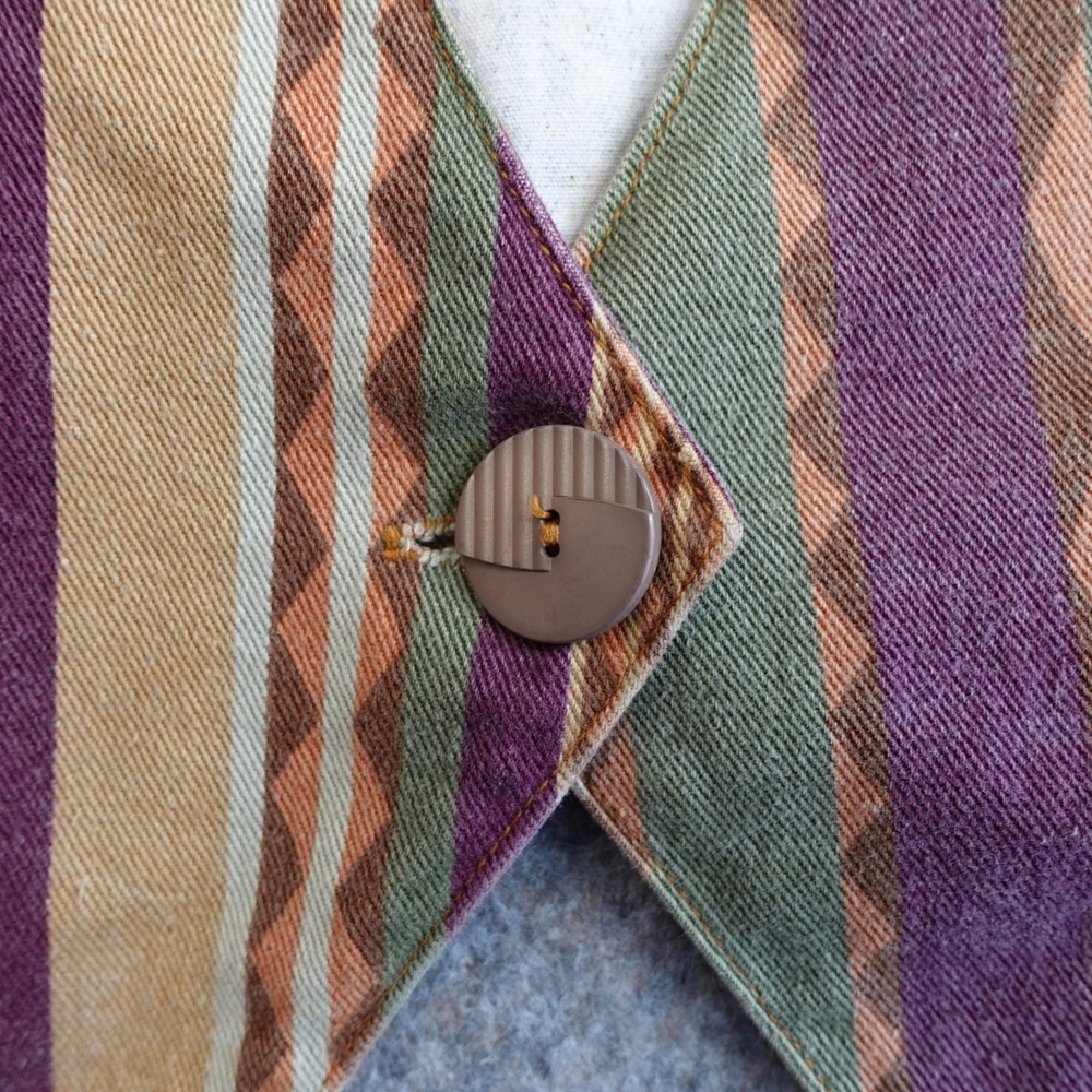 Vintage 90s Vest Womens M Striped Artsy Patch Southwestern Boho Indie Festival - Picture 4 of 10